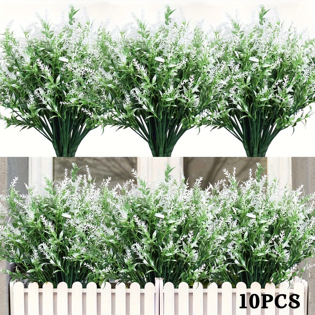 10 Bündel Künstliche Lavendelblumen Außen UV-beständige Fake Blumen Kein Verblassen Falsche Plastikpflanzen Garten Veranda Fensterbank Dekoration Innen Außen Hängender Pflanzer Zuhause Küche Büro Hochzeit Garten Dekor
