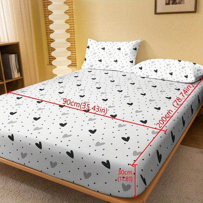 1 Stück Gebürstetes Spannbettlaken, Weiches Bequemes Herzmuster Bettwäsche Spannbettlaken, Für Schlafzimmer, Gästezimmer, Mit Tiefem Pocket, Nur Spannbettlaken, Ohne Kissenbezug