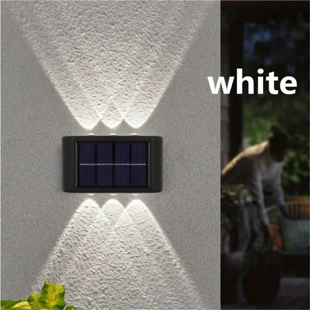 2 Packs Solar Wasserdichte Wandleuchten Außenbereich Dekoration, 6 LED Lichter Warmweiß Skandinavischer Stil Deckbeleuchtung Beleuchtung Außenleuchten, Terrasse, Straße, Landschaftsgestaltung, Zaun, Garage, Garten Wandleuchten