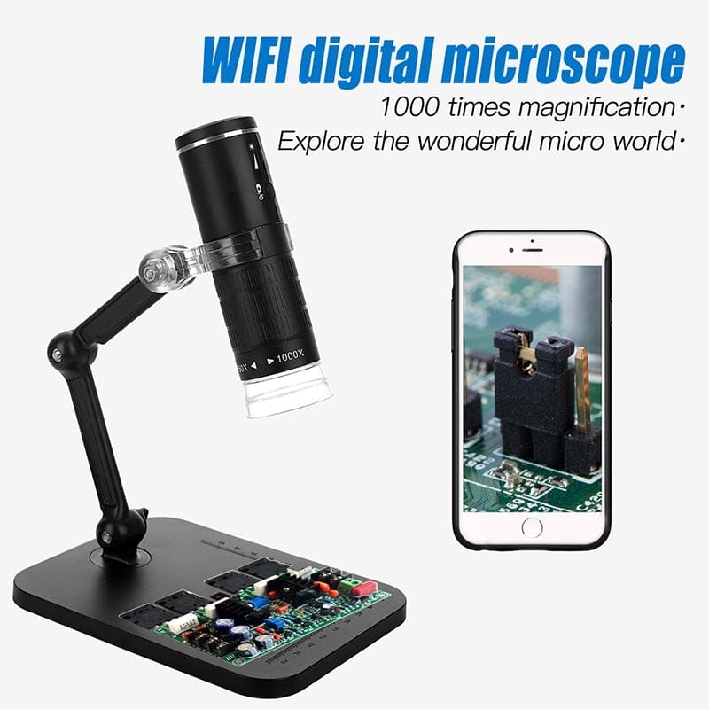 Wireless digital microscope handheld USB HD inspection camera 50x-1000x magnification with flexible stand for iPhone iPad PC