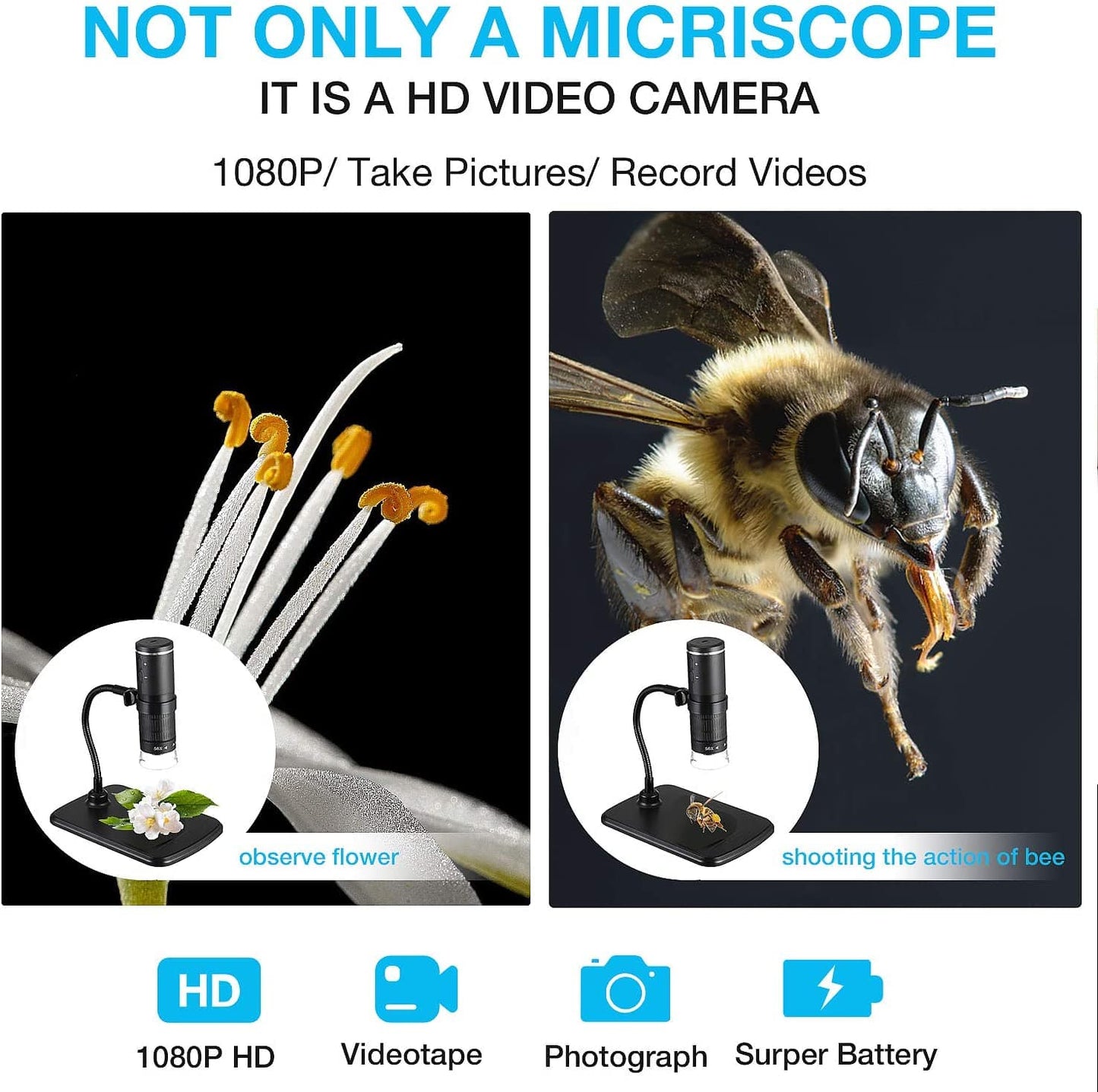 Wireless digital microscope handheld USB HD inspection camera 50x-1000x magnification with flexible stand for iPhone iPad PC