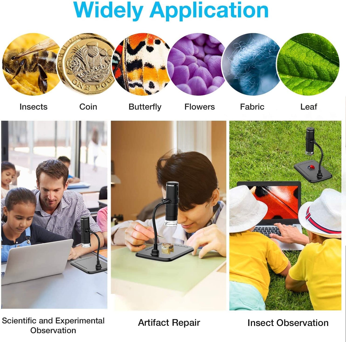Wireless digital microscope handheld USB HD inspection camera 50x-1000x magnification with flexible stand for iPhone iPad PC