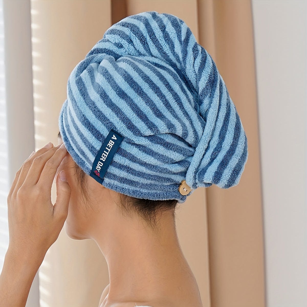 1 Stück Streifen Schnelltrocknendes Haartuch Wrap, Bequemes Schnelltrocknendes Haarturban, Weiches Haartrockentuch, Premium Kopf-Handtuch Wrap, Badezimmerbedarf, Haushaltsbedarf