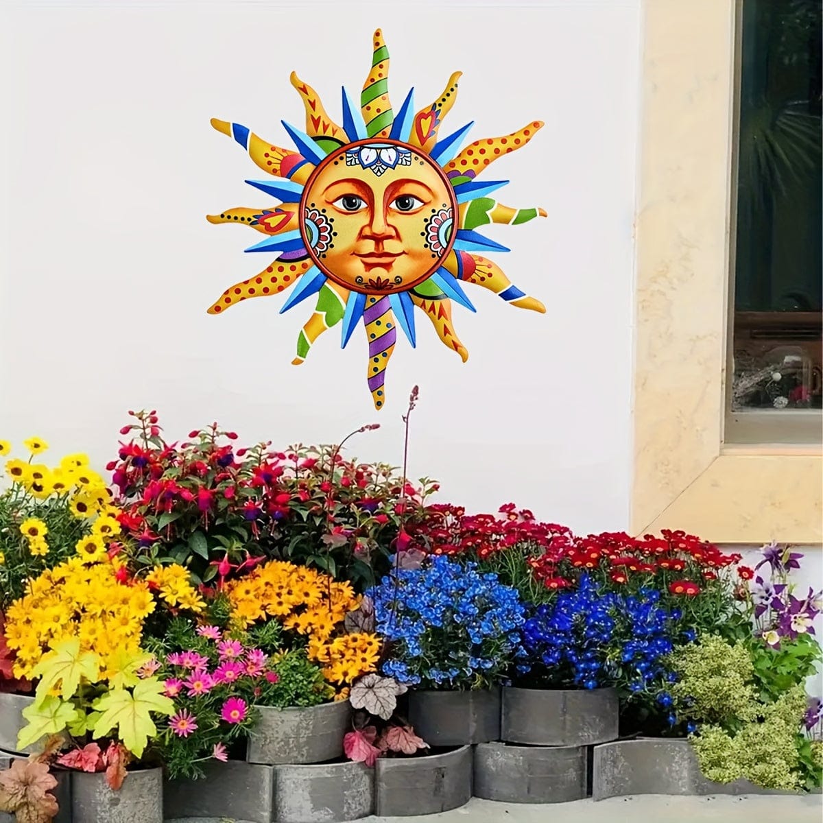 1 Stück Sonnen-Gesicht Metall Wandkunst, Schild für Innen, Wohnkultur, Halloween Dekor, Herbst Dekor