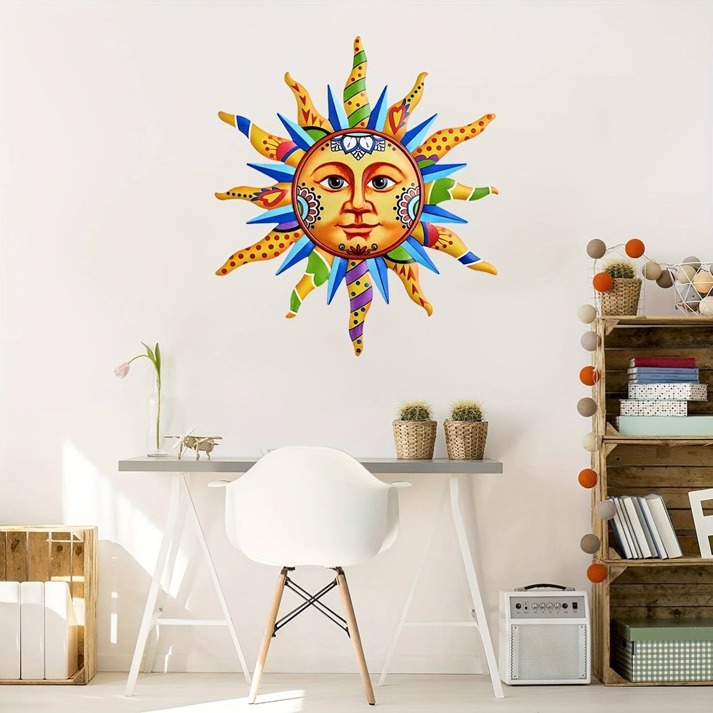 1 Stück Sonnen-Gesicht Metall Wandkunst, Schild für Innen, Wohnkultur, Halloween Dekor, Herbst Dekor