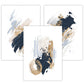 Set von 3 Abstract Postern aus Ölgemälden in Blau und Gold