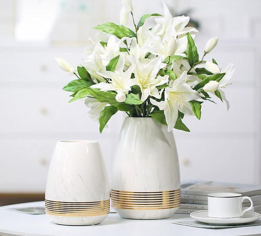 Frendorf | Marbelle Gold Akzent Marmorvase | Elegante Wohnkultur | Große & Kleine Größen