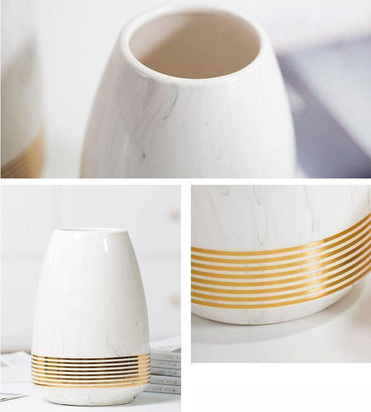 Frendorf | Marbelle Gold Akzent Marmorvase | Elegante Wohnkultur | Große & Kleine Größen