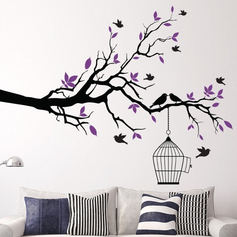 Baumzweig Wandkunst Aufkleber mit Vogelkäfig Abnehmbare Vinyl Wandtattoos