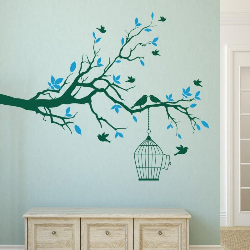 Baumzweig Wandkunst Aufkleber mit Vogelkäfig Abnehmbare Vinyl Wandtattoos
