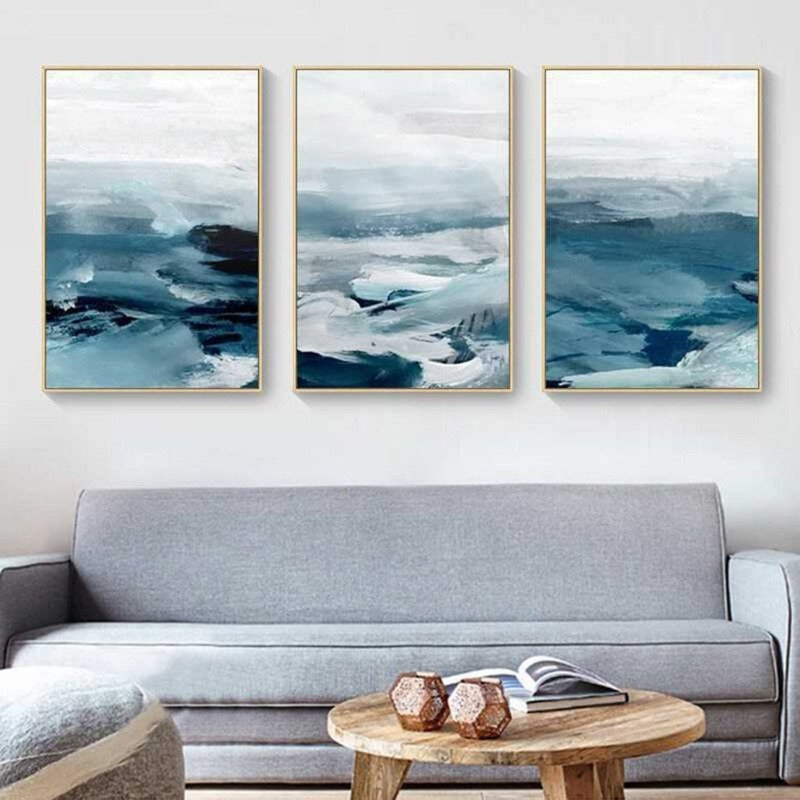 Abstrakte Landschaft Berg Blau Nordisch - Leinwand Wandkunst Malerei