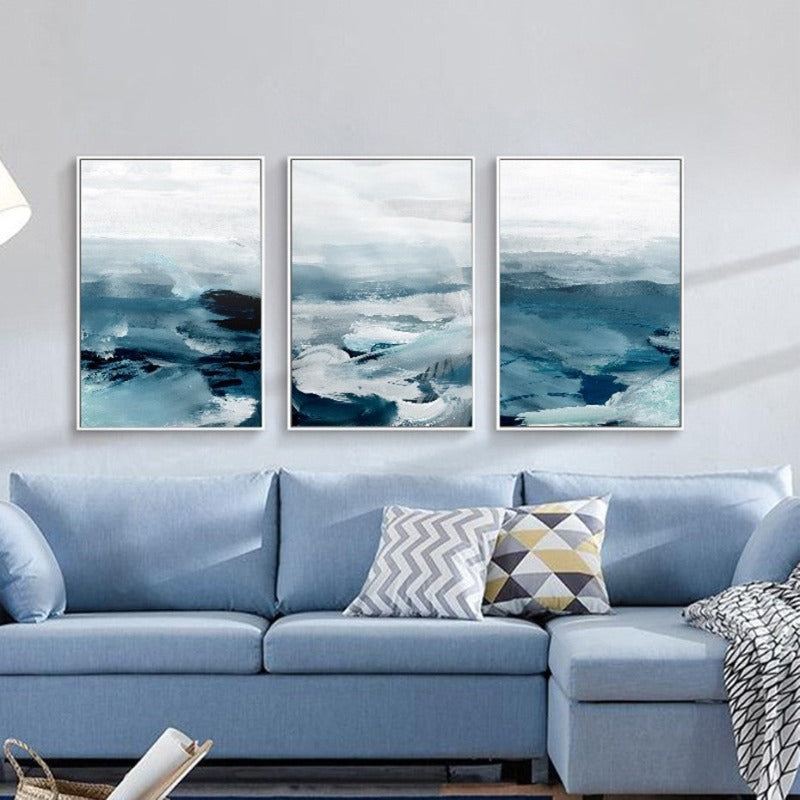 Abstrakte Landschaft Berg Blau Nordisch - Leinwand Wandkunst Gemälde