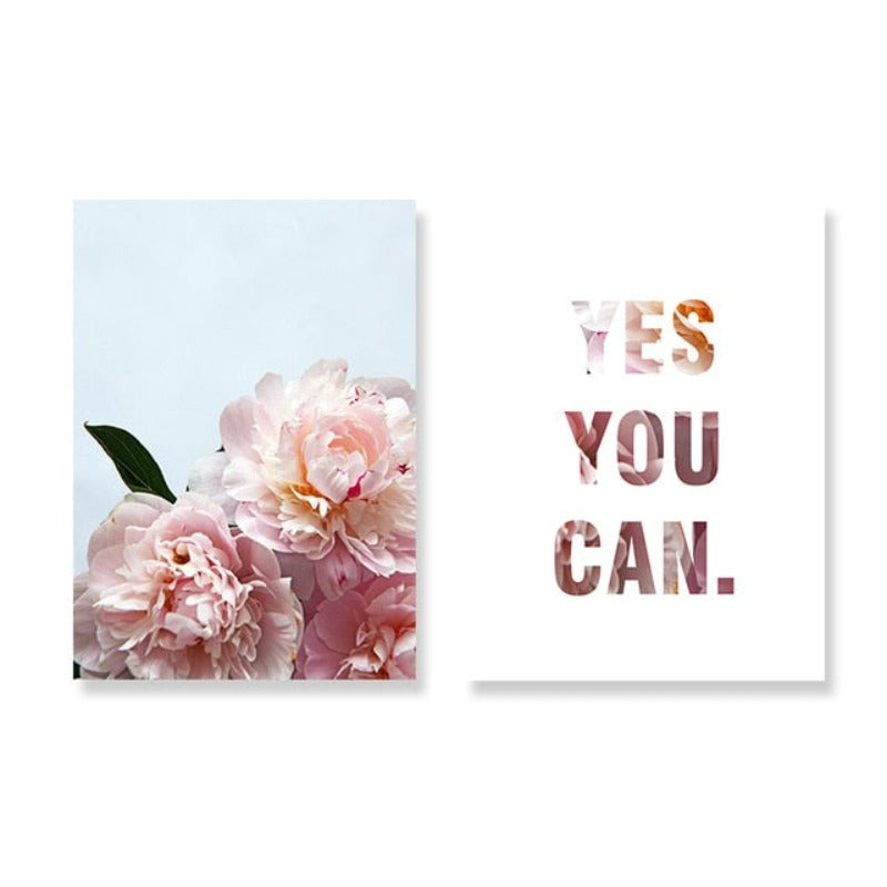 Pink Peony Floral Yes You Can Zitate - Leinwand Wandkunst Malerei