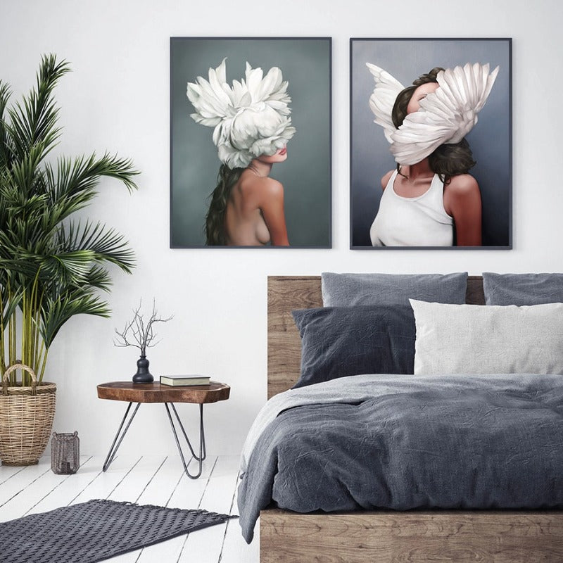 Florales Mädchen Wandkunst Bilder Schönheit - Leinwand Wandkunst Malerei