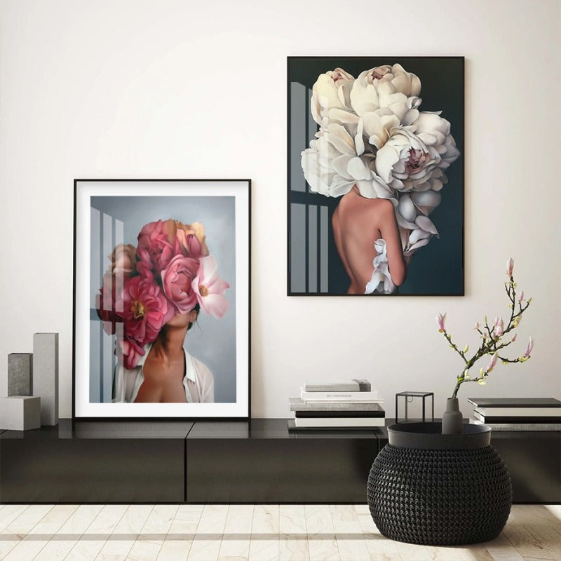 Florales Mädchen Wandkunst Bilder Schönheit - Leinwand Wandkunst Malerei