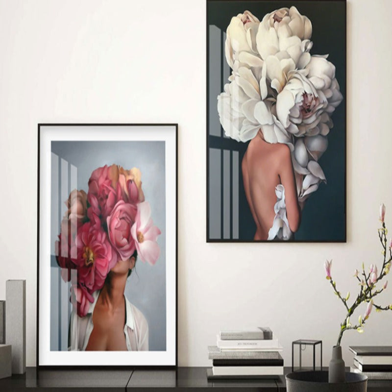 Florales Mädchen Wandkunst Bilder Schönheit - Leinwand Wandkunst Malerei