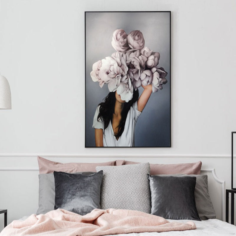 Florales Mädchen Wandkunst Bilder Schönheit - Leinwand Wandkunst Malerei