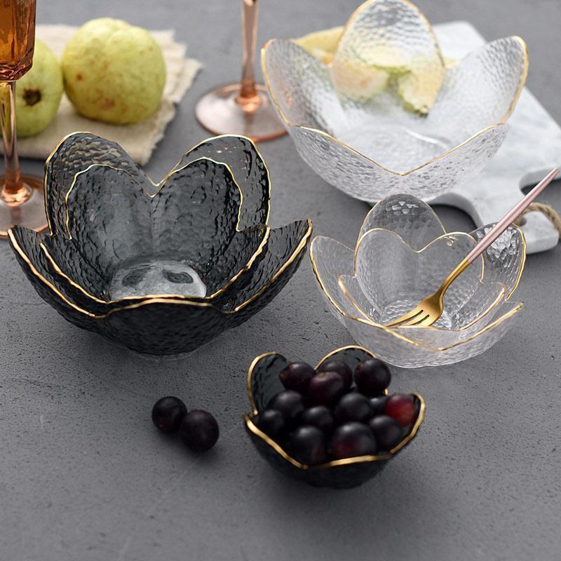 Frendorf | CrystalBloom Glasschalen im Blütendesign | Strukturiertes Glas | Moderne Tischdeko in Schwarz & Weiß