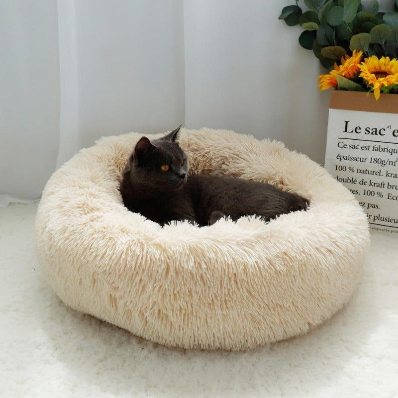 Runder Plüsch beruhigender Donut-Katzenbett-Nest