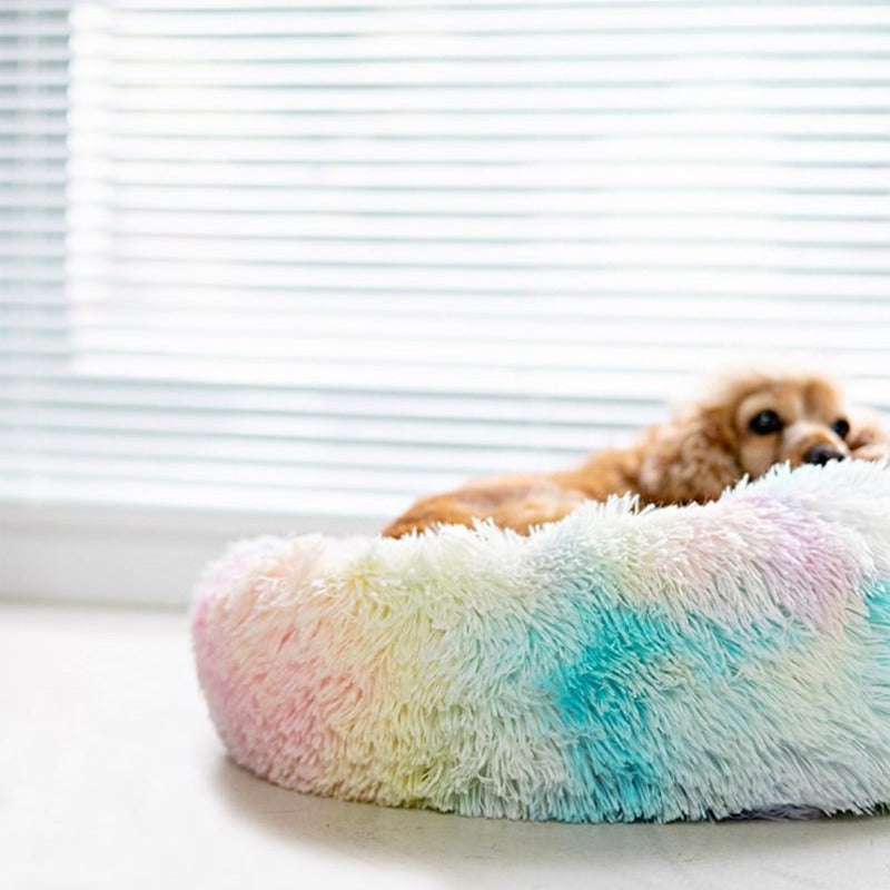 Runder Regenbogen Extra Plüsch Beruhigender Donut Hundebetten