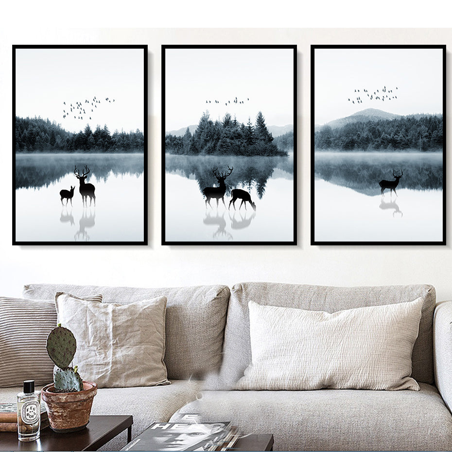 Nordic Skandinavien Landschaft Hirsch - Leinwand Wandkunst Gemälde
