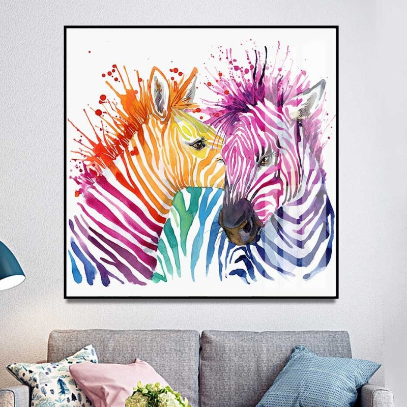 Lebendige afrikanische Zebras - Leinwand Wandkunst Gemälde