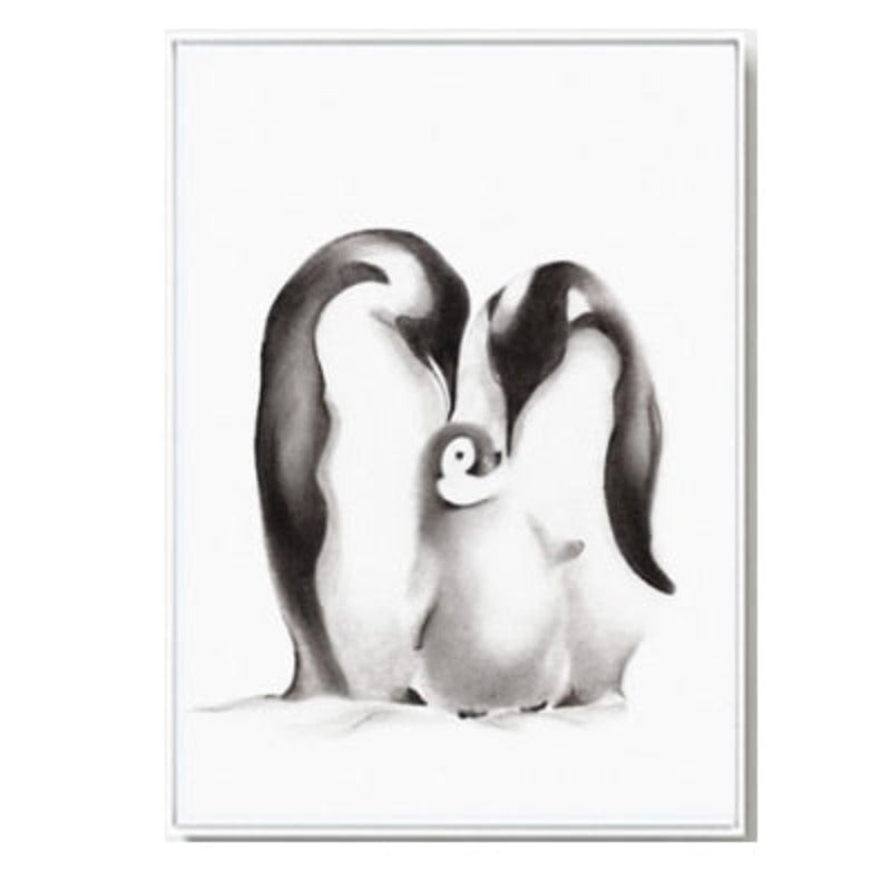 Moderne Pinguin Familie Liebe - Leinwand Wandbild Malerei