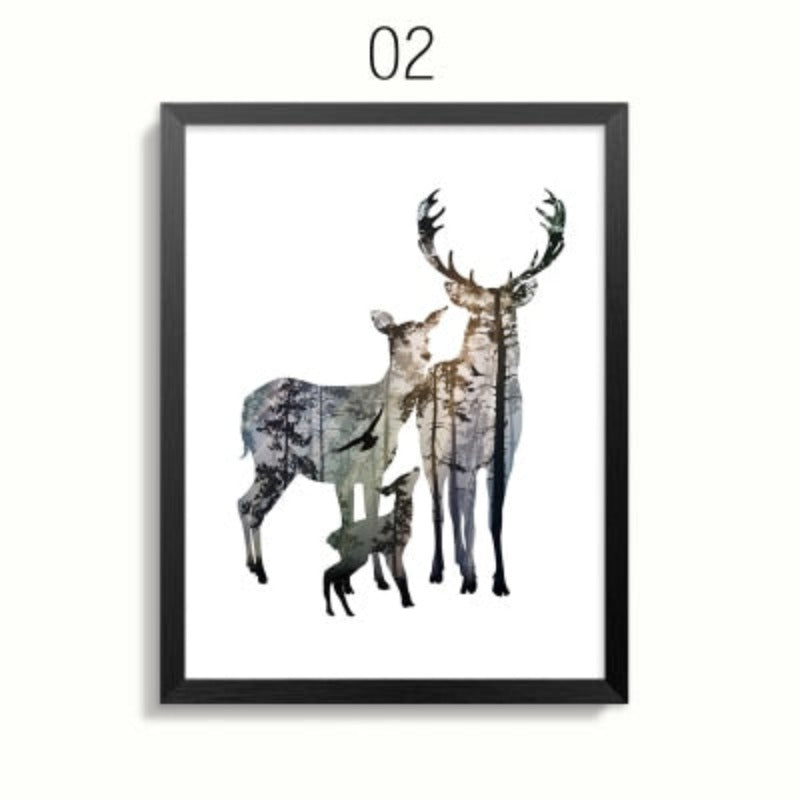 Abstrakte Reh Familie Tiere - Leinwand Wandkunst Gemälde
