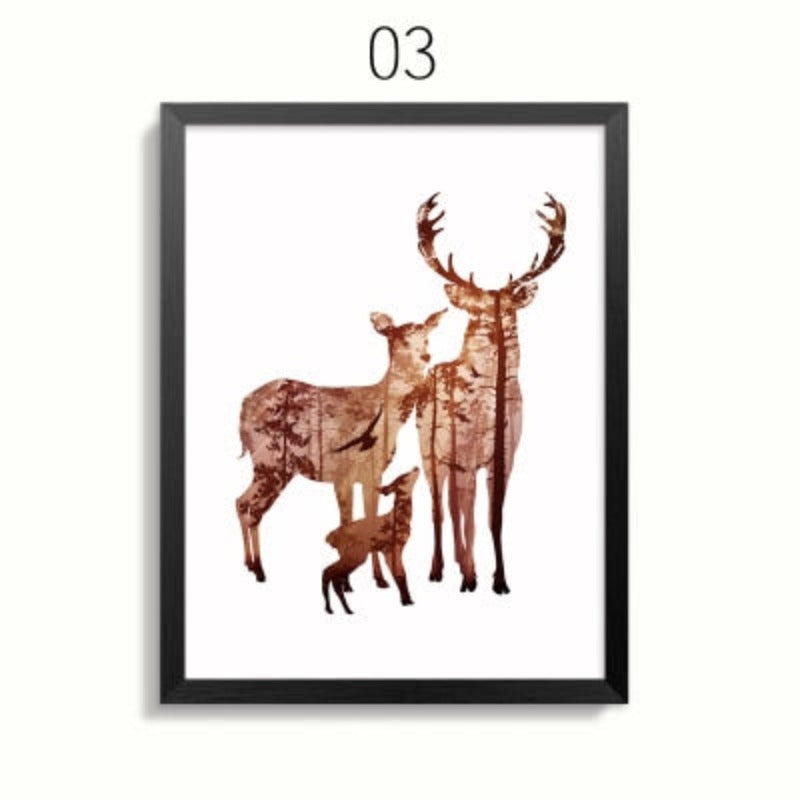 Abstrakte Reh Familie Tiere - Leinwand Wandkunst Gemälde
