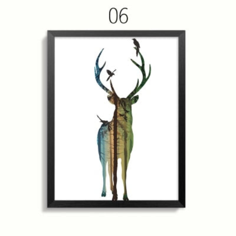 Abstrakte Reh Familie Tiere - Leinwand Wandkunst Gemälde