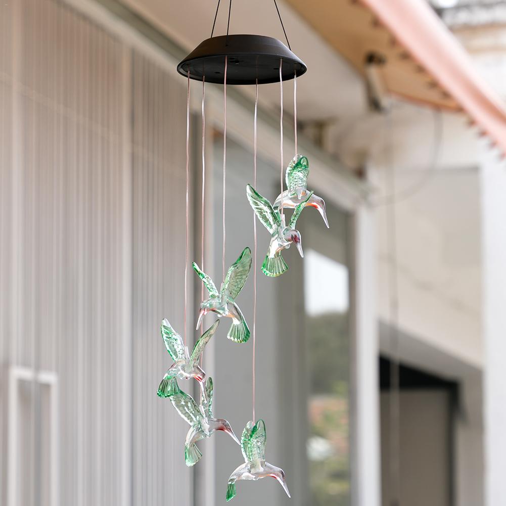 Frendorf | Luminavi LED Windspiel mit Kolibri-Motiv | Solarbetrieben | Farbwechselnde Beleuchtung | Ideal für Garten & Balkon