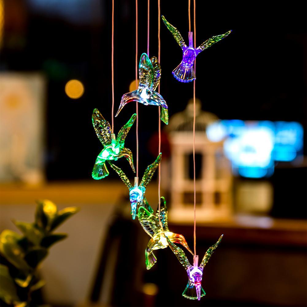 Frendorf | Luminavi LED Windspiel mit Kolibri-Motiv | Solarbetrieben | Farbwechselnde Beleuchtung | Ideal für Garten & Balkon