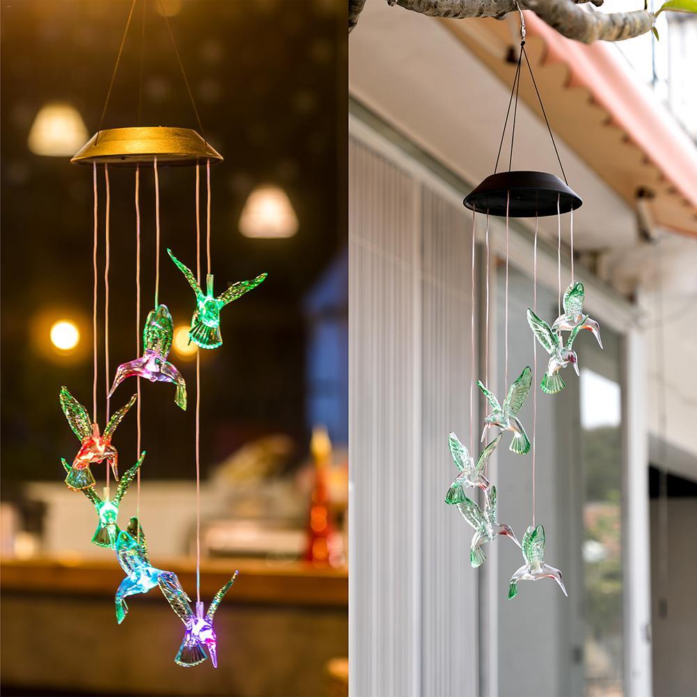 Frendorf | Luminavi LED Windspiel mit Kolibri-Motiv | Solarbetrieben | Farbwechselnde Beleuchtung | Ideal für Garten & Balkon