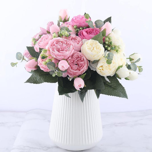 9-teiliges Set mit Pfingstrosen aus Kunstseide, künstliche Blumen