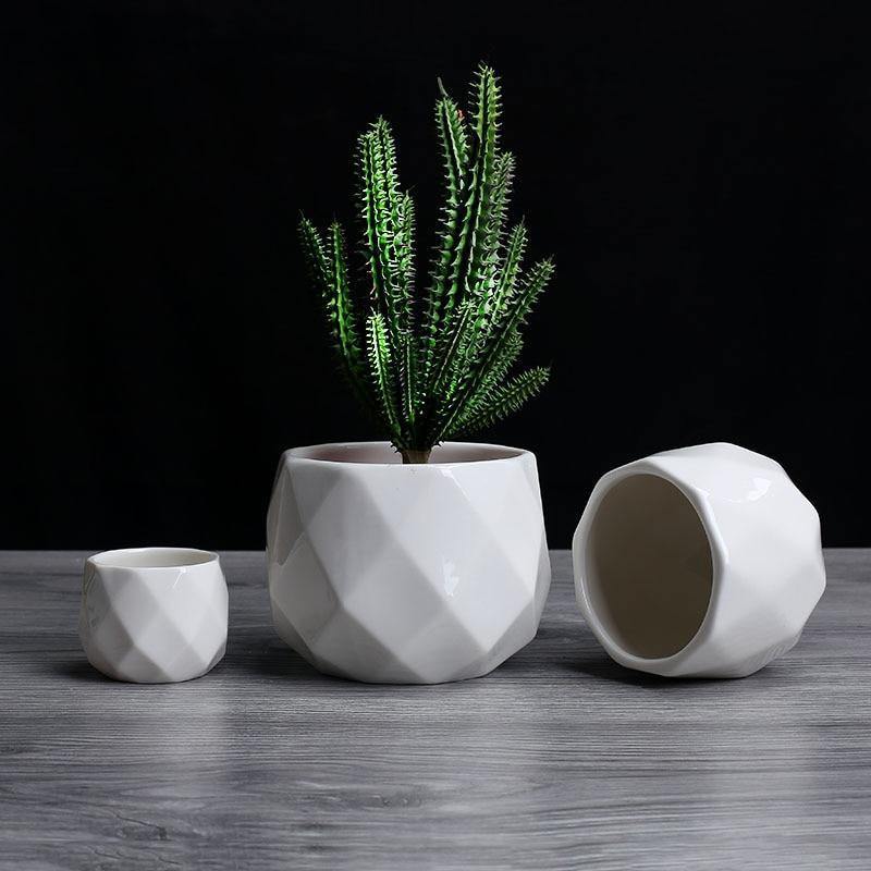 Frendorf | GeoBloom Runde Diamant Keramik Sukkulententöpfe | Modernes Design | Verschiedene Größen