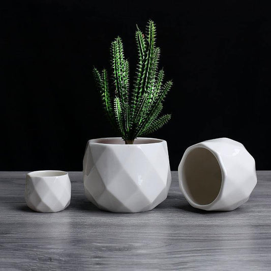 Frendorf | GeoBloom Runde Diamant Keramik Sukkulententöpfe | Modernes Design | Verschiedene Größen