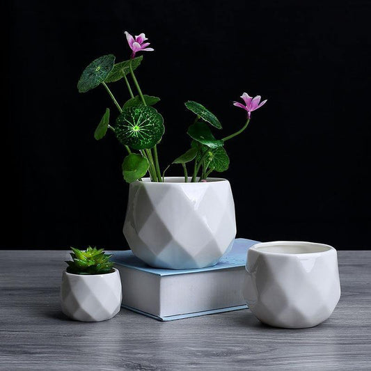 Frendorf | GeoBloom Runde Diamant Keramik Sukkulententöpfe | Modernes Design | Verschiedene Größen