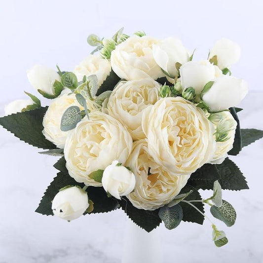 9-teiliges Set mit Pfingstrosen aus Kunstseide, künstliche Blumen