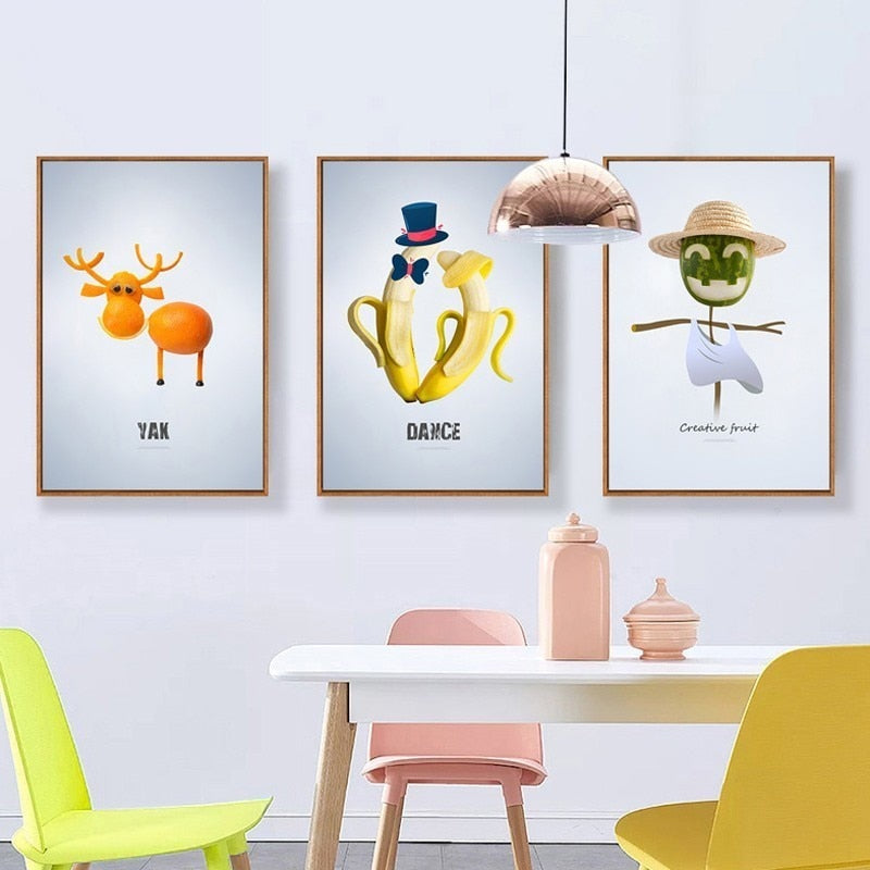 Dancing Cool Fruits - Leinwand Wandkunst Gemälde