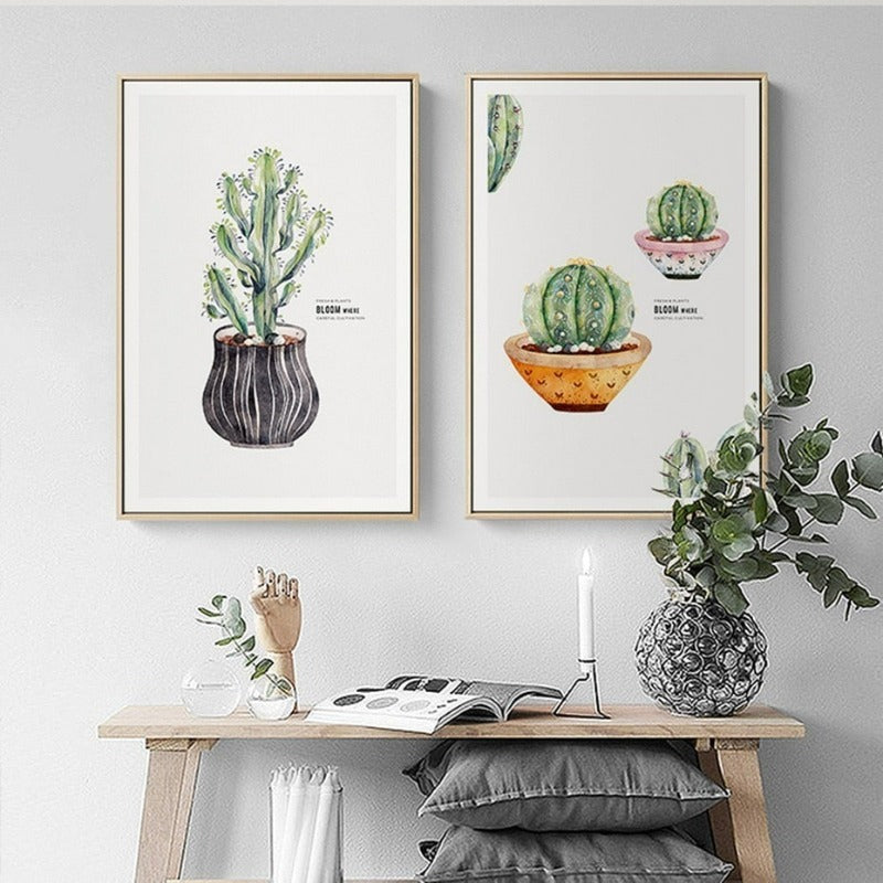 Nordic Cactus Flower Topfpflanze Poster - Leinwand Wandkunst Bild
