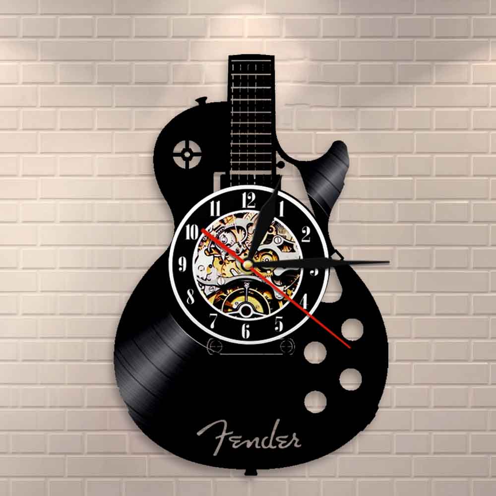 Antike Stil Vinyl-Schallplatten Akustikgitarre LED Wanduhr Für Musikliebhaber