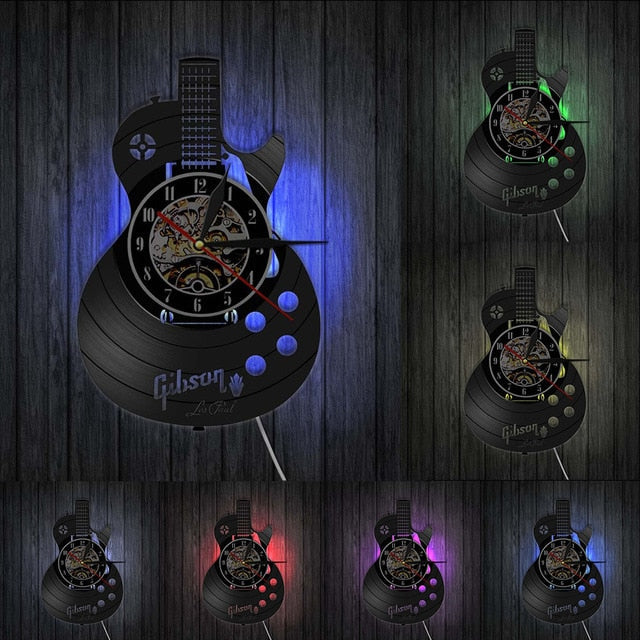 Antike Stil Vinyl-Schallplatten Akustikgitarre LED Wanduhr Für Musikliebhaber