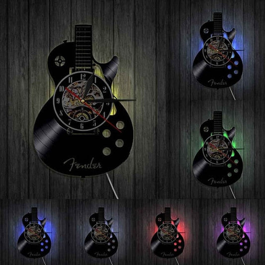 Antike Stil Vinyl-Schallplatten Akustikgitarre LED Wanduhr Für Musikliebhaber