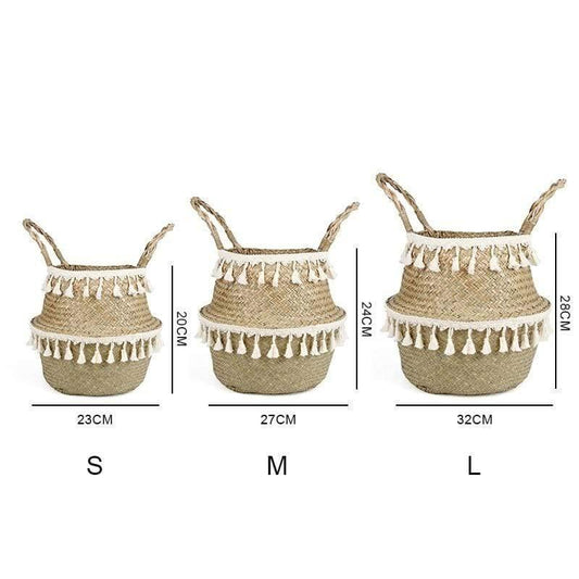 Frendorf | BohoWave Handgefertigter Seegras-Korb | Geflochten | Boho-Stil | Aufbewahrung & Deko | Pflanzenkorb | Vielseitig & Langlebig