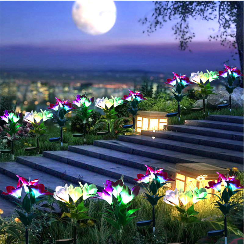Frendorf | LilaGlowen - LED Lilien Gartenlichter | Solarbetrieben | Wetterfest | Stimmungsvolle Außenbeleuchtung