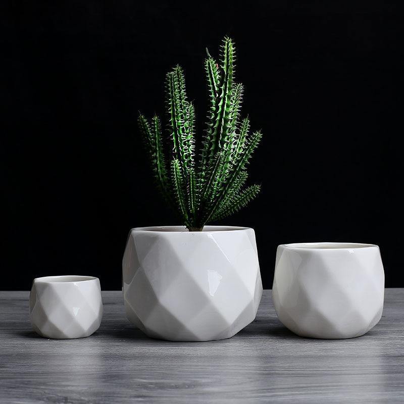 Frendorf | GeoBloom Runde Diamant Keramik Sukkulententöpfe | Modernes Design | Verschiedene Größen