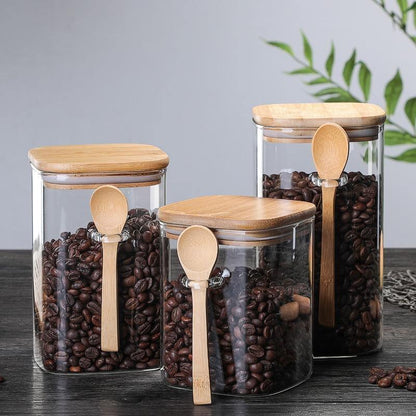 Frendorf | BambooFresh Glasbehälter mit Bambusdeckel | Nachhaltige Lebensmittelaufbewahrung | In 3 Größen erhältlich