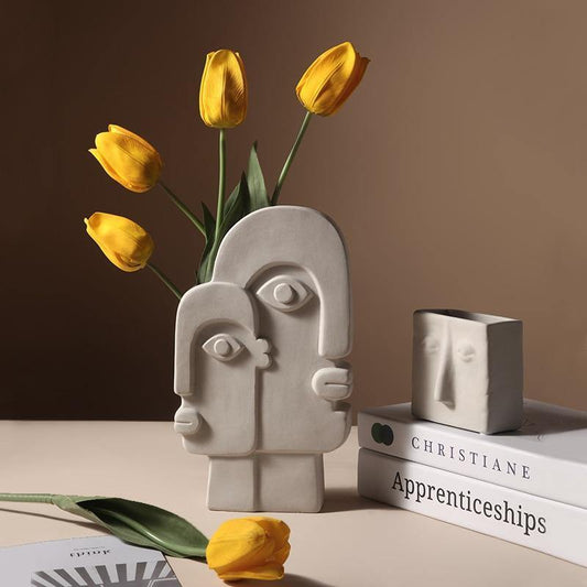 Frendorf | VasoArt Modern Face Keramikvase | Abstraktes Design | Dekorative Eleganz für Zuhause
