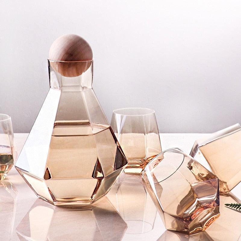 Frendorf | Glasselle Diamant Glas Set | Handgefertigte Trinkgläser & Karaffen | Luxuriöse Glasware für Wein, Wasser & Cocktails