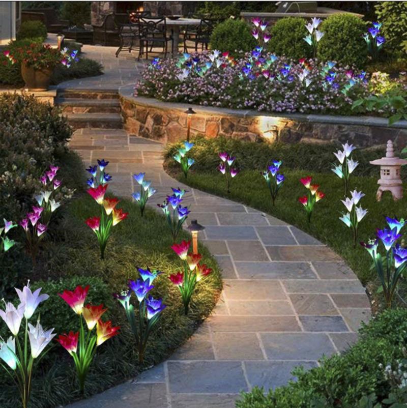 Frendorf | LilaGlowen - LED Lilien Gartenlichter | Solarbetrieben | Wetterfest | Stimmungsvolle Außenbeleuchtung